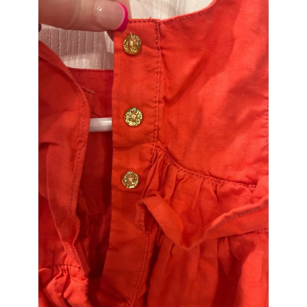 Gymboree Dress Red Ruffle Floral Gold Button‎ Cotton Toddler Special